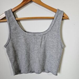 EUC KIMBERLY SCOOP NECK GREY WAFFLE KNIT CROP TANK TOP SIZE L
